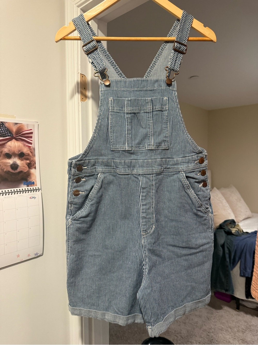 Railroad striped denim shortall